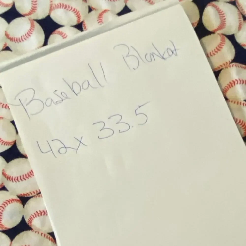 Handmade vintage Baseball baby blanket Blue‎ satin trim Baby boy 42x33
